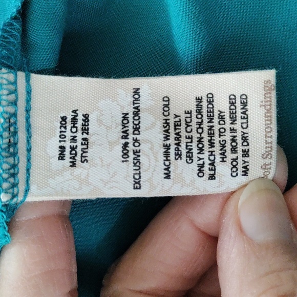 02160 Soft Surroundings teal S/S blouse w/lace trim XL NEW - Picture 9 of 9